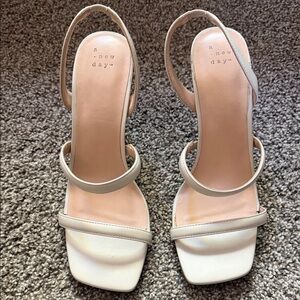 a new day Women's Neutral Beige Two-Strap Slingback Block Heel Sandals